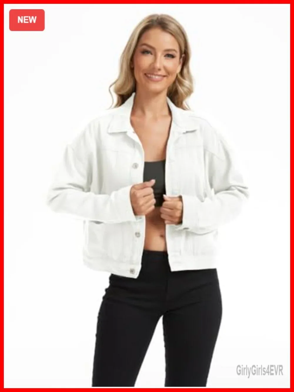 Oversized Cropped Denim Jacket Button Down Shacket Trucker Coat Multi Pockets